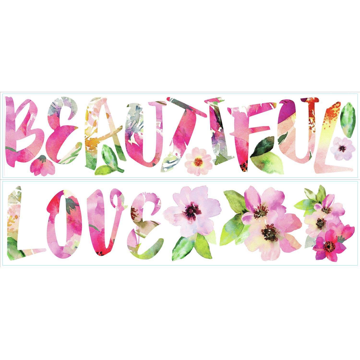 RoomMates Beautiful Love Watercolor Quote Wall Sticker, Plastic, Multi-Colour, 2 Sheets, 22 Pieces, 92.7 x 21.9 cm