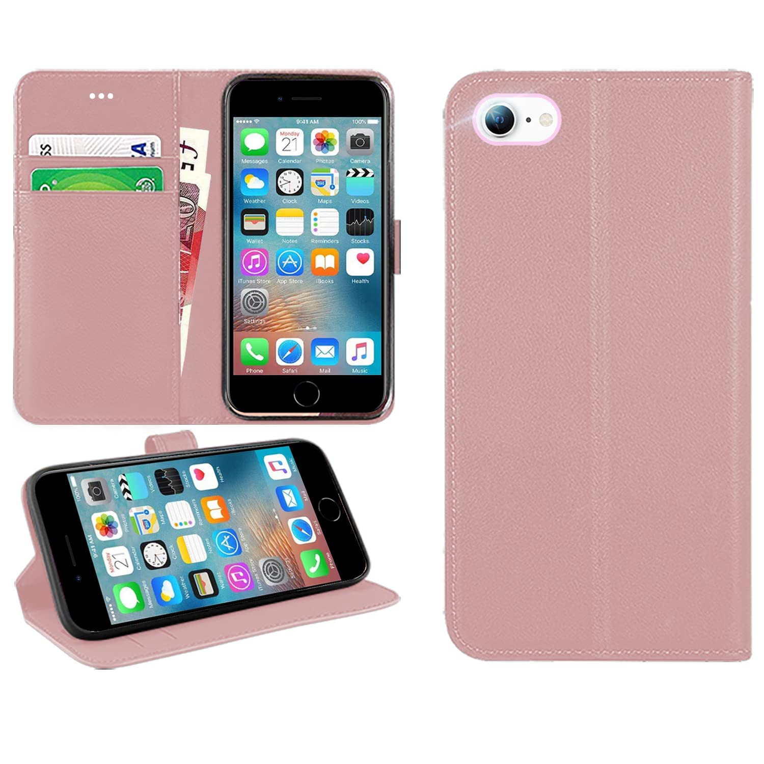 DN-Technology For iPhone SE 2022/SE 2020/8/7 Case Flip Wallet [Card Holder] [Magnetic Closure] [Kickstand] PU Leather Phone Cover 4.7 inch (ROSE GOLD)