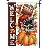 RABUSOFA Fall Garden Flag 12x18 Inch Double Sided Outside,Football Maple Leaves Welcome Autumn Pumpkin Seasonal Thanksgiving Holiday Yard Outdoor Flag