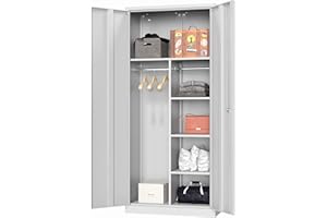 Coolsun Metal Wardrobe Cabinet, 71" Lockable Wardrobe Closet with Adjustable Shelves and 2 Hanging Rods, Metal Armoire Closet with Locking Doors for Bedroom,Home Office,Gym