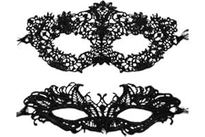 Pretishows 2 Pieces Masquerade Mask for Women Black Lace Mask for Masquerade Ball, Halloween Party