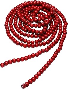 Hicarer Christmas Wooden Bead Garland Red Wood Bead Garland Christmas Tree Decorations for Christmas Holiday Favors, 12 Feet (Red)