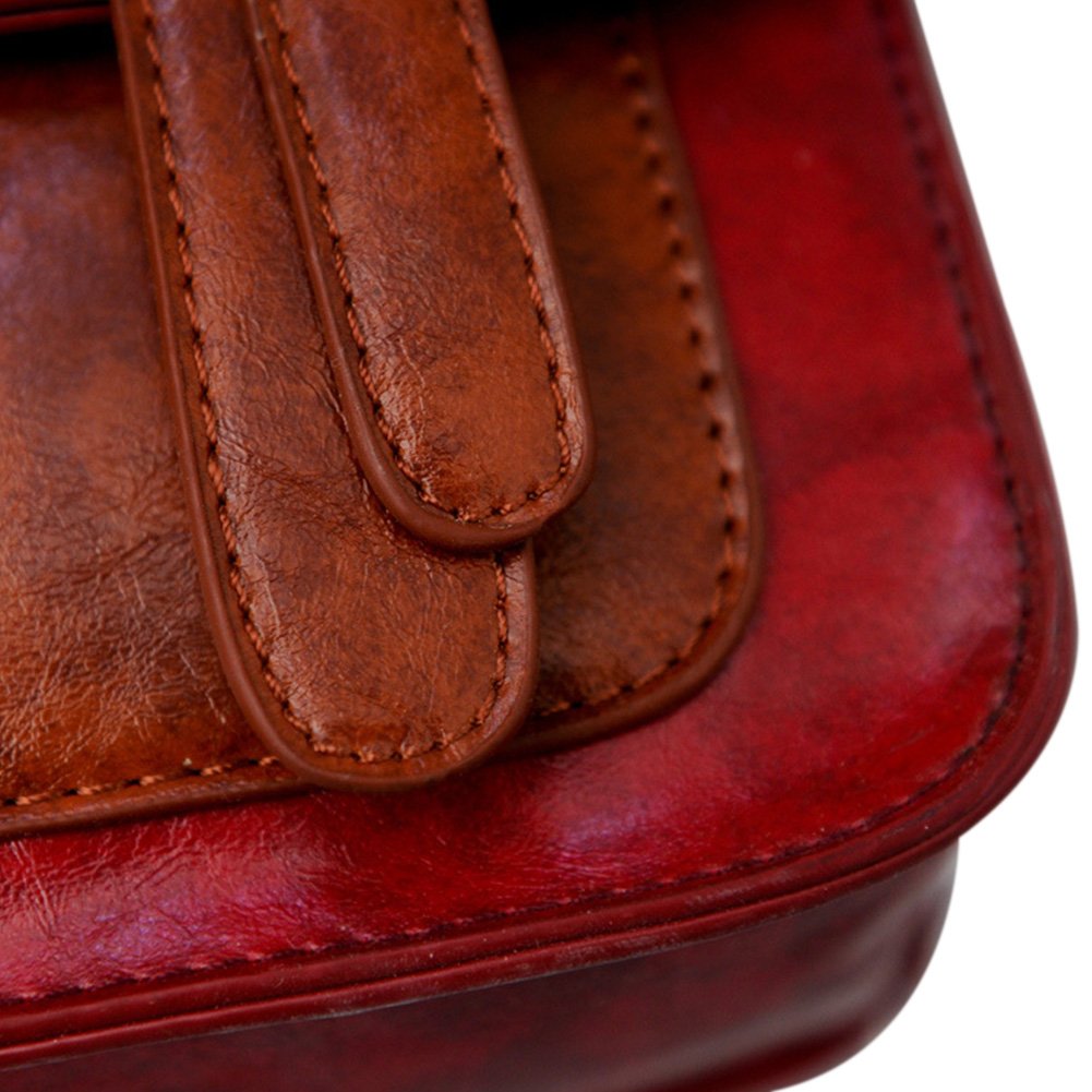 Women\'s Vintage Flap-Over PU Leather Messenger Bag Shoulder Satchel Handbags (One Size, Burgundy)