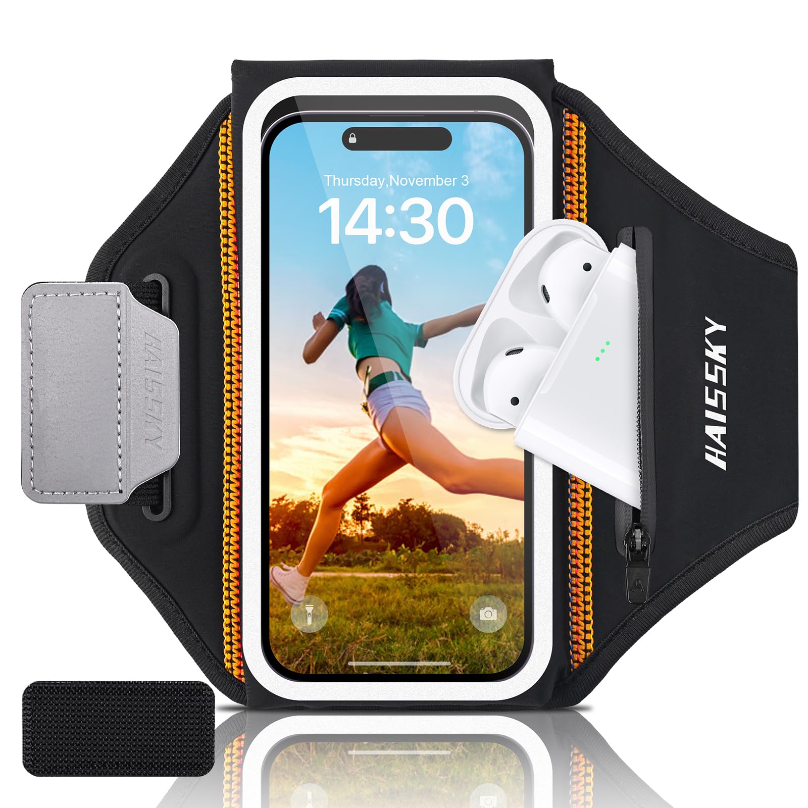 Kebrela Running Armband for iPhone 15/14/13 Pro/Plus & Galaxy S20/S10, 3D Design Cell Phone Armband with Earphone Pouch Card Slot & Key Pockets, Water Resistant Sports Phone Holder Up to 6.9" Devices