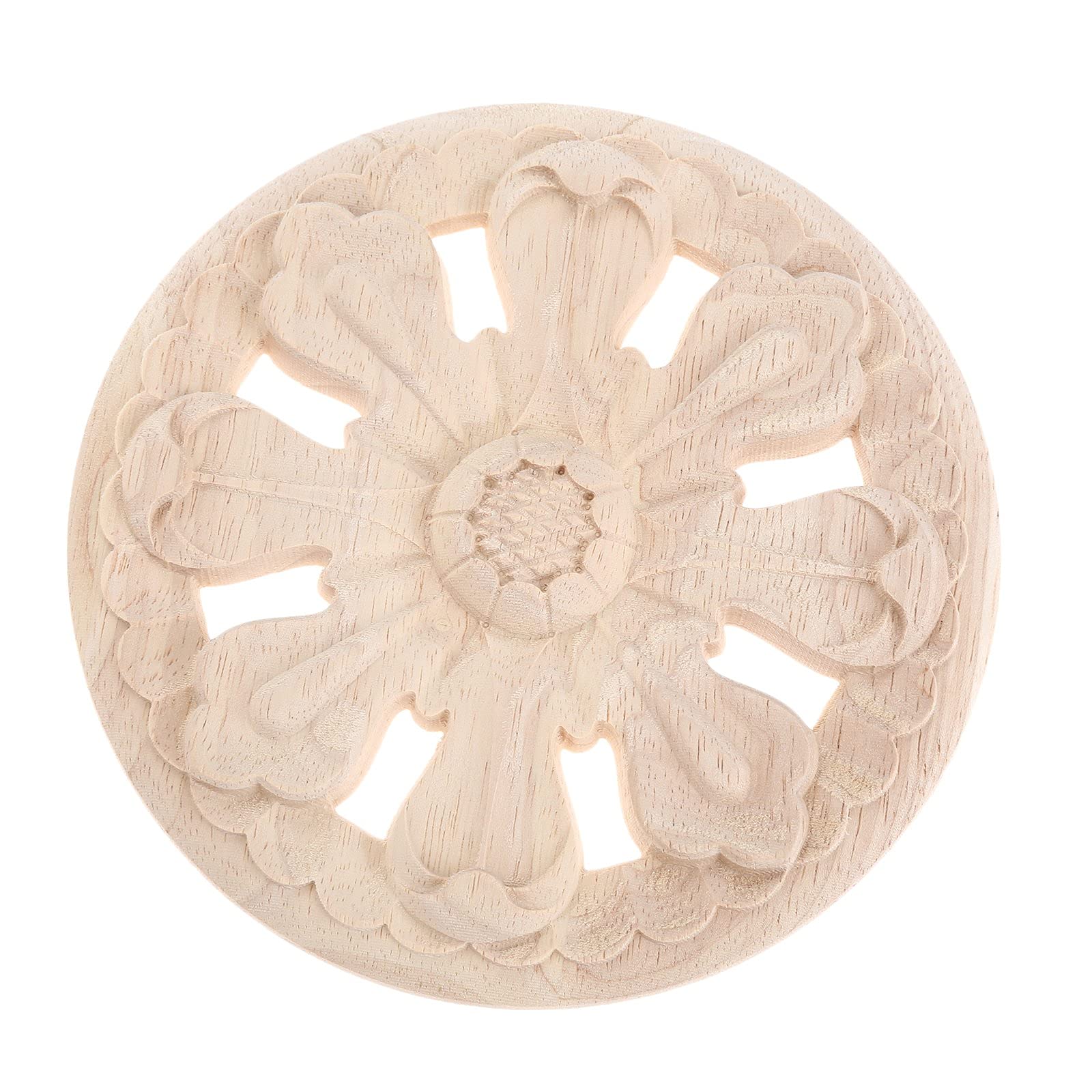MUXSAM 1PC Carved Wooden Bed Door Wood Carved Appliques Retro Round Woodcarving Decal Unpainted Furniture Cabinet Wall Decor Crafts 15cm
