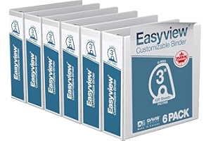 EasyView Premium Angled D-Ring 3-Inch Binders with Clear-View Covers, Customizable 3-Ring Binders for School, Office, or Home