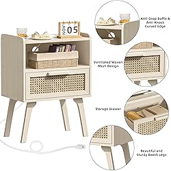 Lerliuo Rattan Nightstand with Charging
