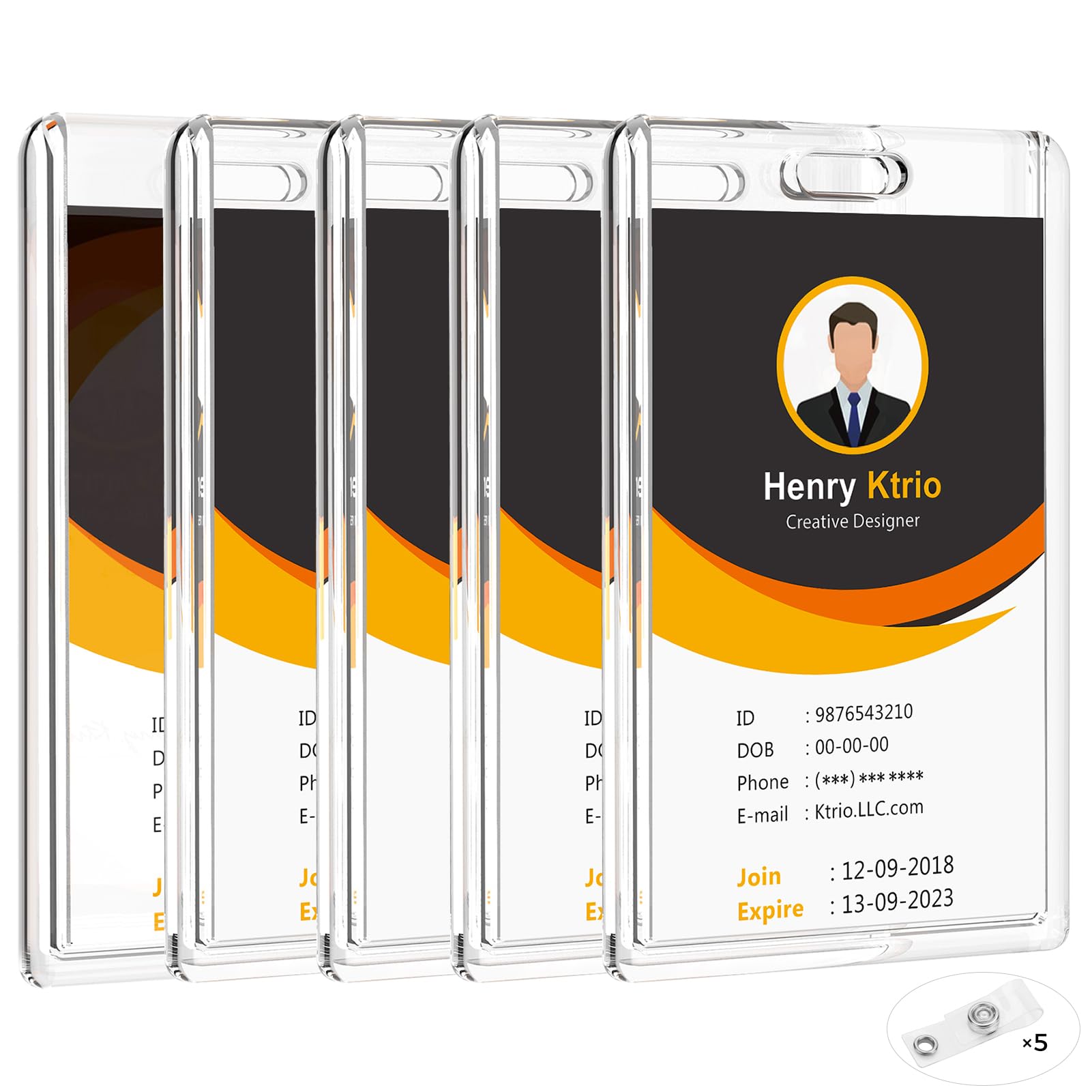 Photo 1 of KTRIO 5 Pack Heavy Duty 2-Card Badge Holder, Clear Acrylic ID Card Holder with Easy Access Thumb Hole for Student, Nurse and Office, Vertical