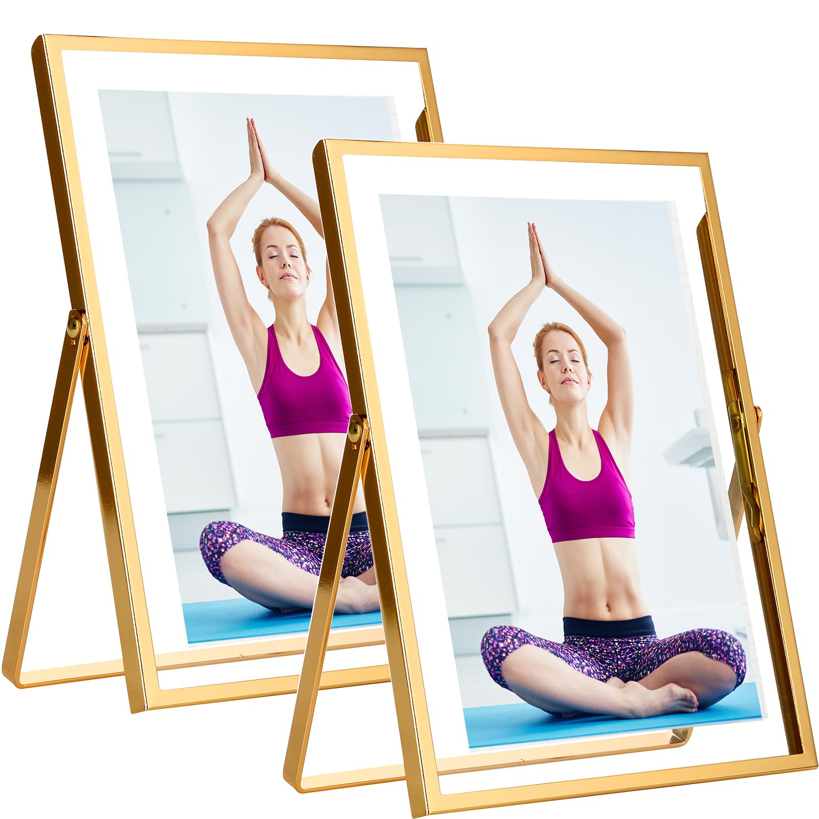 Photo 1 of YiPinYin Gold 5x7'' Floating Frame Set of 2, For Photo Sizes 3.5x5'', 4x6'', 5x7'', Luxury Modern Gold Metal Frames for Tabletop/Shelf, Wedding, Birthday, Home or Office Decoration