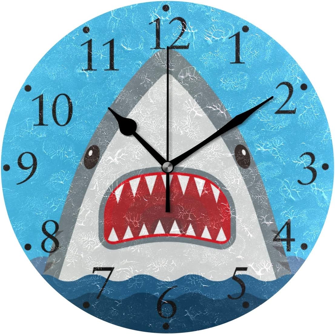 VIKKO Shark with Open Mouth Ocean Animal Wall Clocks Battery Operated Home Decorative Round Wall Clock 9.4 Inch Kitchen Bedroom Living Room Classroom Office Clock