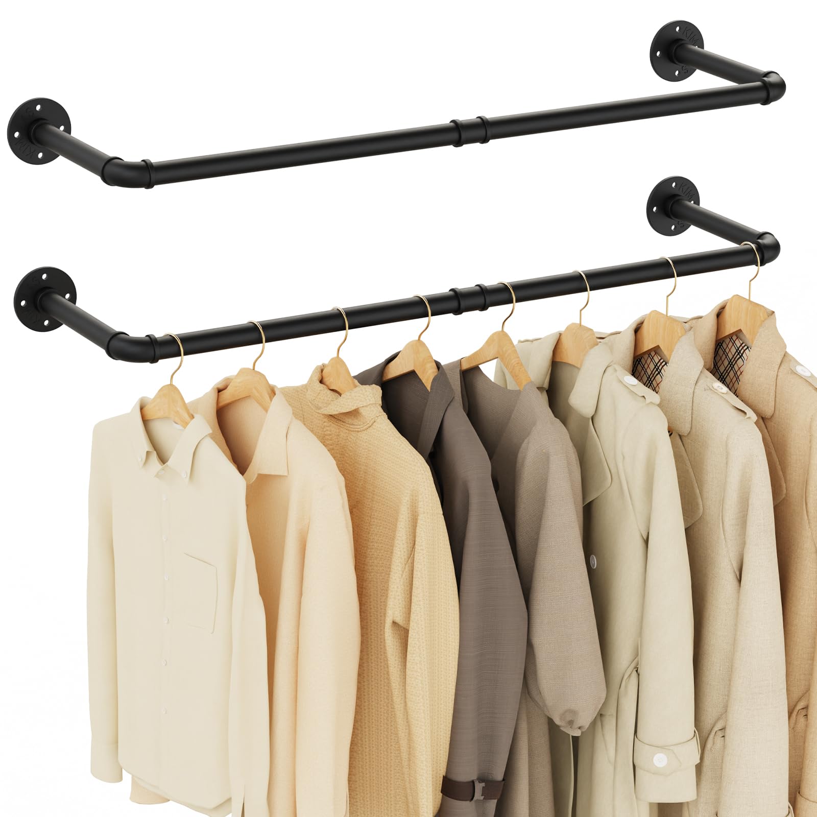 Yawinhe Industrial Pipe Wall Mount Rack, 94cm Space Saving Heavy Duty Clothes Hanger, Hanging Rail for Laundry, Living Room and Closet, Black, 2 Pack — image 1