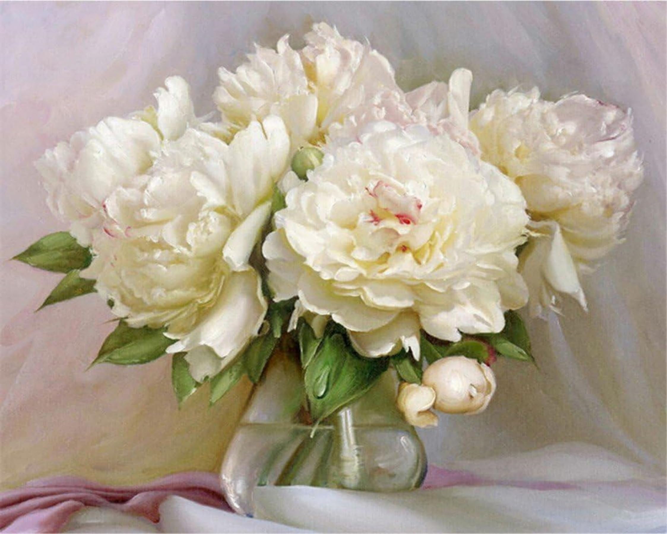 ABEUTY Paint by Numbers for Adults Beginner,Elegant Pure White Peony Flower 16 by 20 inches DIY Acrylic Oil Painting Craft for Home Wall Decor(No Frame)