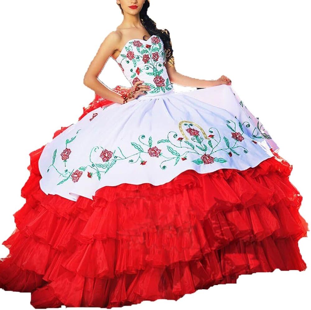 Amazon Com Diandiai Women S White Red Ball Gown Dresses