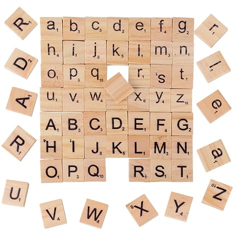BUONDAC 200 STK groß und klein Buchstaben Holz Scrabble Holzbuchstaben Steine Holzblock Scrabblefliesen zum Spielen Scrabbles
