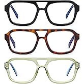 DUMOK Aviator Reading Glasses for Women Men, 3 Pack Blue Light Blocking PC Recycled Material Retro Computer Readers LHJ209