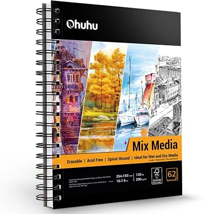 Ohuhu Mixed Media Sketchbook 200gsm 124 Pages 7x10 Spiral Bound