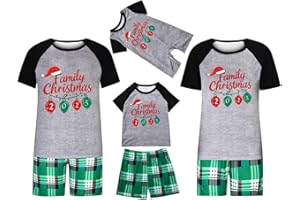 YRAETENM Matching Christmas Pajamas for Family Short Sleeve Tops and Plaid Shorts Loungewear Holiday Xmas Jammies PJ's Sets