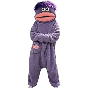 𝑲𝑰𝑫𝑺 Big Mouth Monster - Silly Frog Onesie Leotard Onesie with Comb Funny Cozy Silly Hooded Plush 𝑷𝑨𝑱𝑨𝑴𝑨𝑺