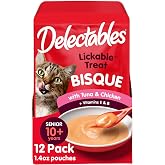 Delectables Lickable Treat Bisque Senior 10+ Wet Cat Treat with Real Tuna &amp; Chicken, Food Topper, Hydrating, Grain-Free, No Fillers, By-Products, Added Preservatives, 1.4oz Pouch, 12ct