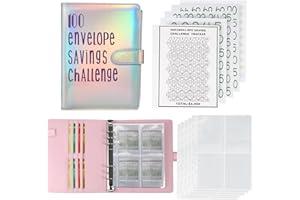 LMTNNB 100 Envelopes Money Saving Challenge Binder, Save 5050 Dollars 100 Day Envelope Challenge Binder with 100 Cash Envelopes, Tracker, and Stickers (Multicolor)