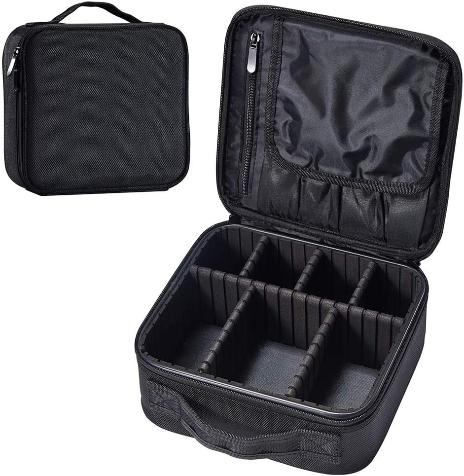 Travel Makeup Case Professional Cosmetic Bag Make Up Train Case Hairdressing Tools Organiser with Adjustable Compartment Oxford Fabric, Black