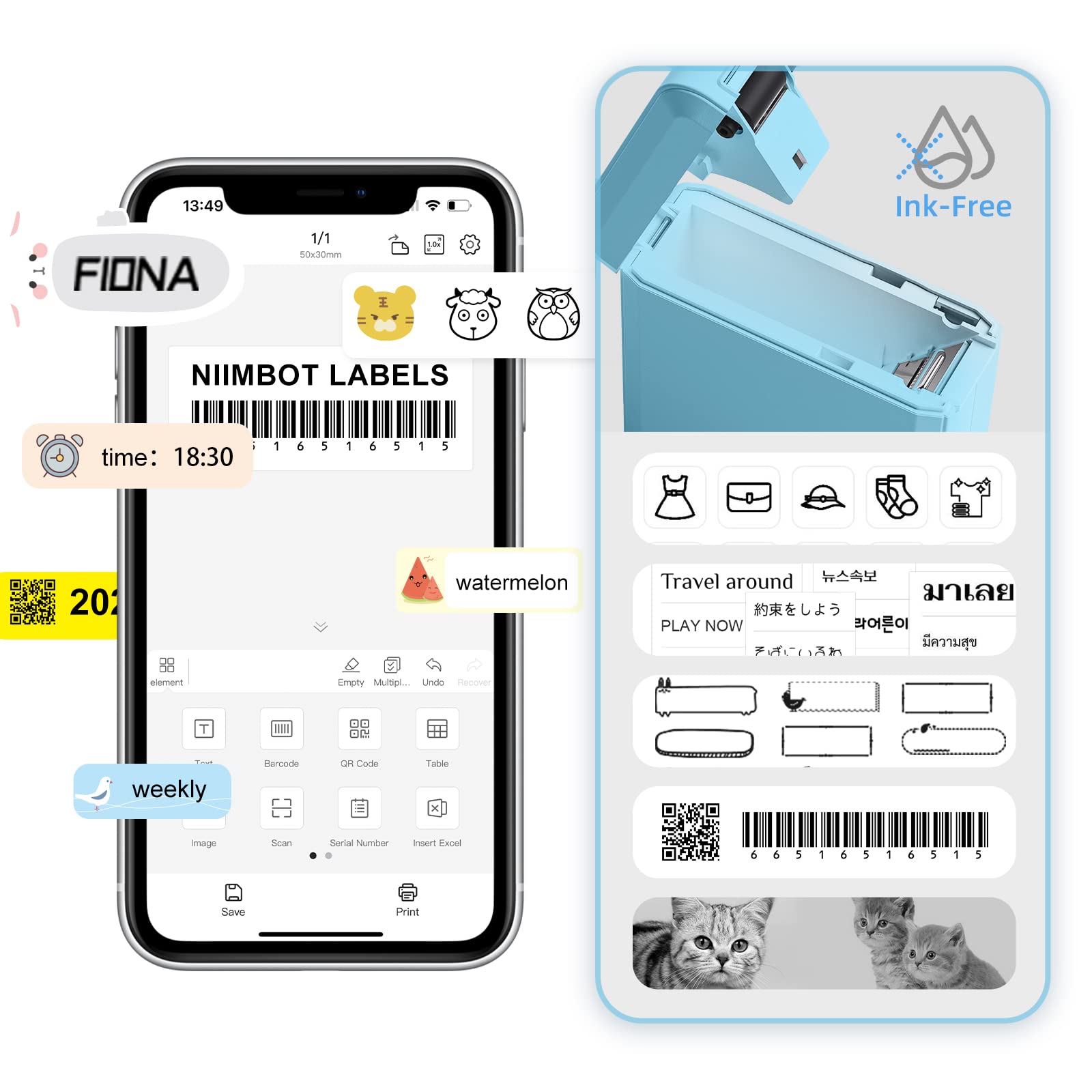 NIIMBOT D110 Label Maker Machine with Tape, Portable Small Thermal Sticker Printer with 0.59''x1.18'' Labels