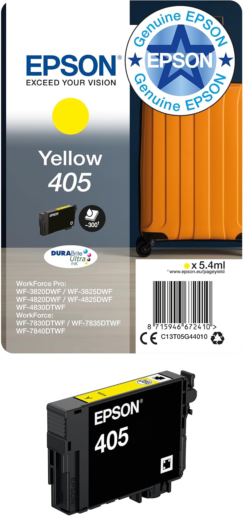 Epson 405 Yellow Suitcase Genuine DURABrite Ultra Ink Standard Capacity