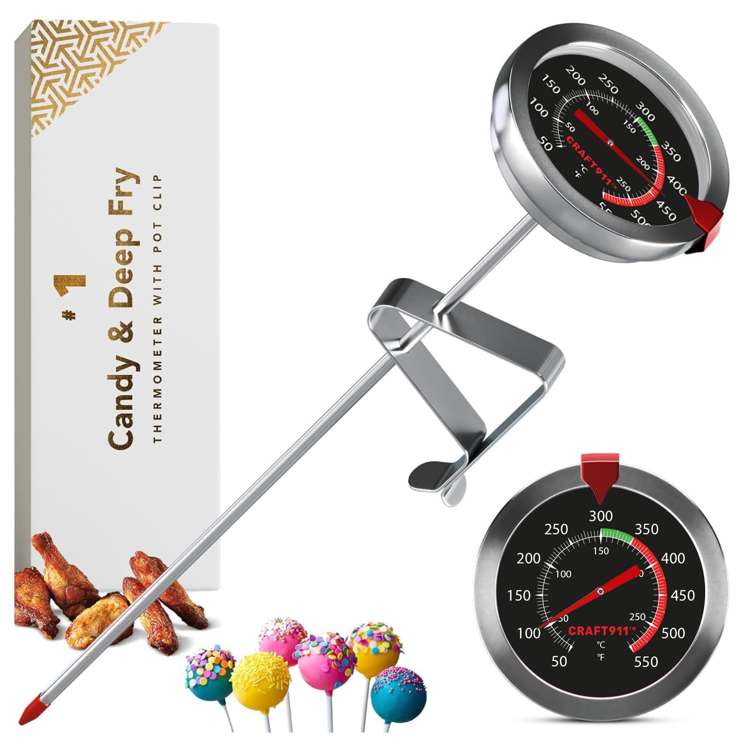Photo 1 of Candy Thermometer with Pot Clip - Deep Fry Oil Thermometer for Frying and Candle Making - Black