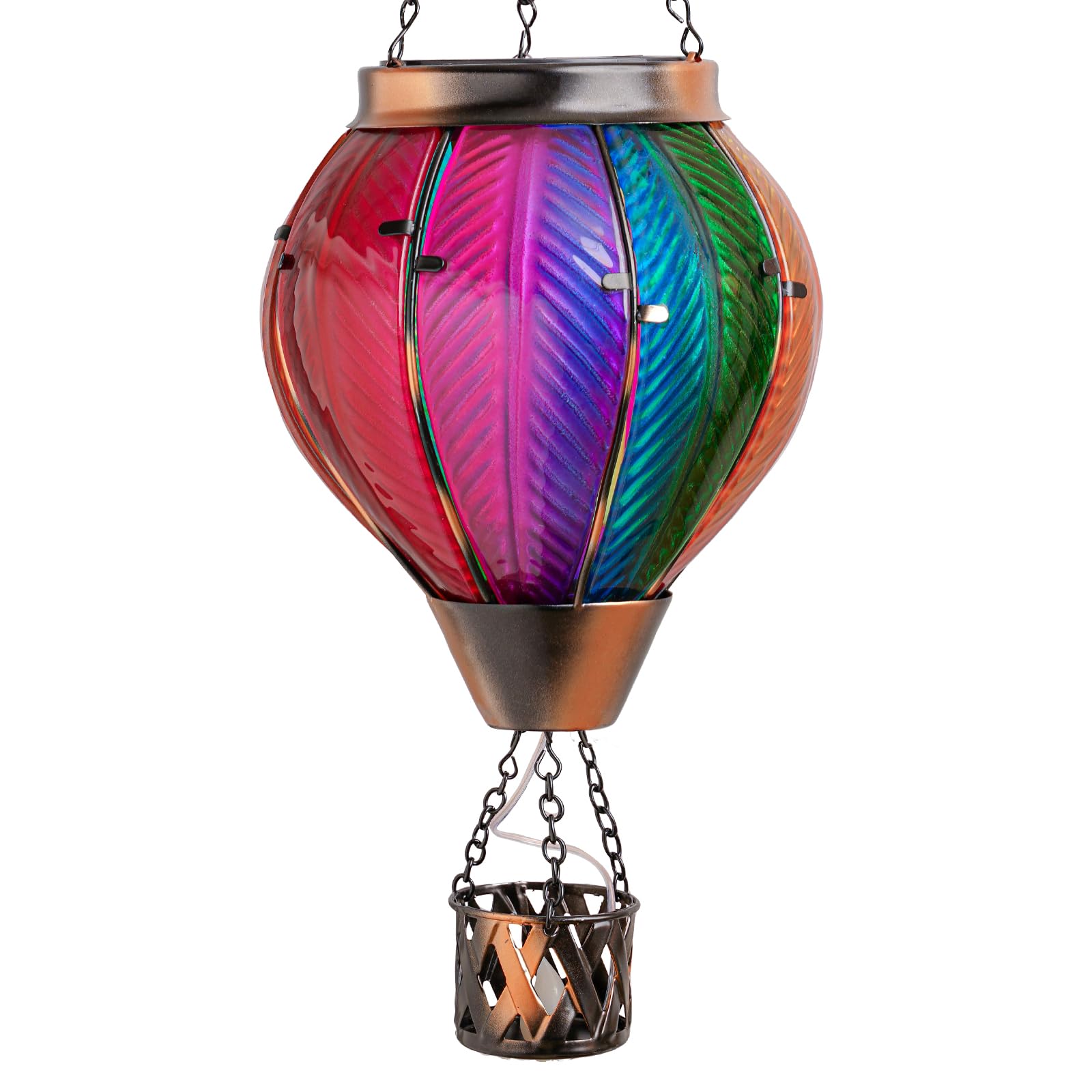 Photo 1 of pearlstar Hot Air Balloon Solar Lantern with Flickering Flame Light Outdoor Solar Hanging Lights Waterproof for Garden Yard Farmhouse Patio Pathway Outside Decoration,Glass, Multicolor