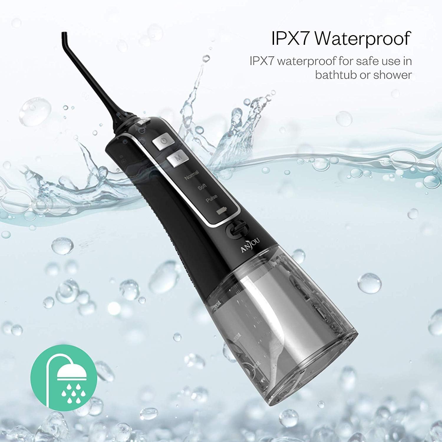 Water Flosser Cordless for Teeth, Anjou 300ML Professional Dental Oral Irrigator, Portable and Rechargeable IPX7 Waterproof Powerful Battery Life Teeth Cleaner for Home Travel, Braces and Bridges Care: Health & Personal Care