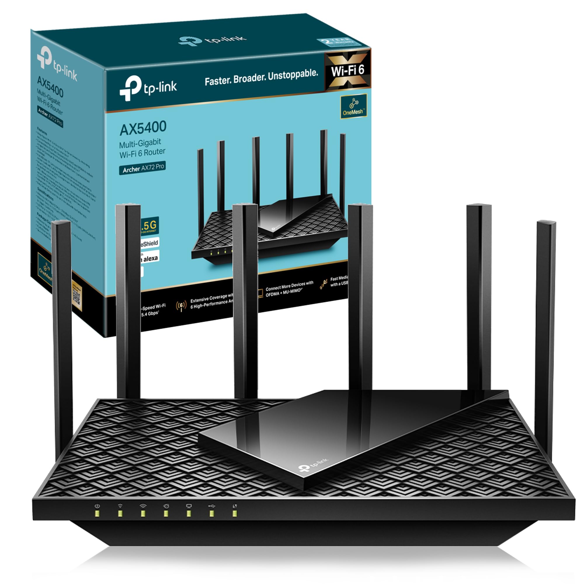 TP-Link Archer AX72 Pro AX5400Mbps Wi-Fi 6 Router, Ultra-Fast Wired Speed With 2.5G WAN/LAN Port, Dual-Band WiFi Router With 6x Antennas, Beamforming, 160 MHz, USB 3.0 Port, VPN, HomeShield