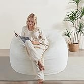 WSOFRLAC 3FT Bean Bag Chair, Comfy Bean Bag Chairs for Adults, Luxury Velvet Memory Foam Stuffed Beans Bags with Removable Cover, Adult Beanbag Chair with Filler for Living Room, Bedroom, Cream White