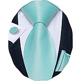 DiBanGu Mens Tie Satin Plain Necktie and Pocket Square Cufflinks Set Wedding Party Business