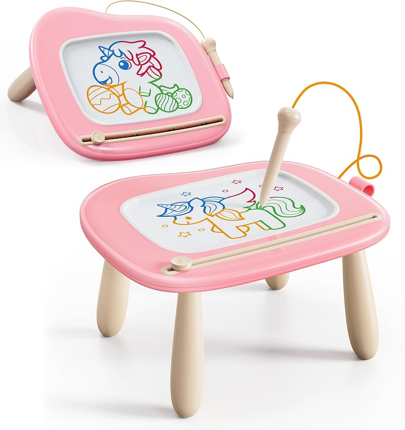 KOKODI Magnetic Drawing Board Toddler Toy Pink Educational Travel Toy 1-3