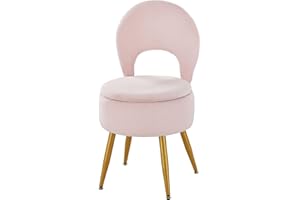 ZYKZYK Vanity Stool with Storage and Backrest, Folding Back & Velvet Seat, Footrest, Round Ottoman with Sherpa, Vanity Chair with Storage, Ideal for Bedroom, Living Room, and Makeup Stations