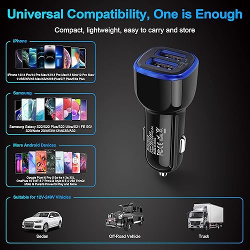 Car Charger iPhone, 5Pack 12V USB Adapter Car Cigarette Lighter USB  Charger Car Plug for iPhone 15 14 13
