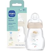 MAM 6oz Pure Glass Anti-Colic Feel Good 0+ Month Baby Bottle, 1 Pk, Unisex | Slow Flow Skin Soft Silicone Nipple, Easy to Clean, BPA Free, Easy Switch Between Breast &amp; Bottle, Made In Europe
