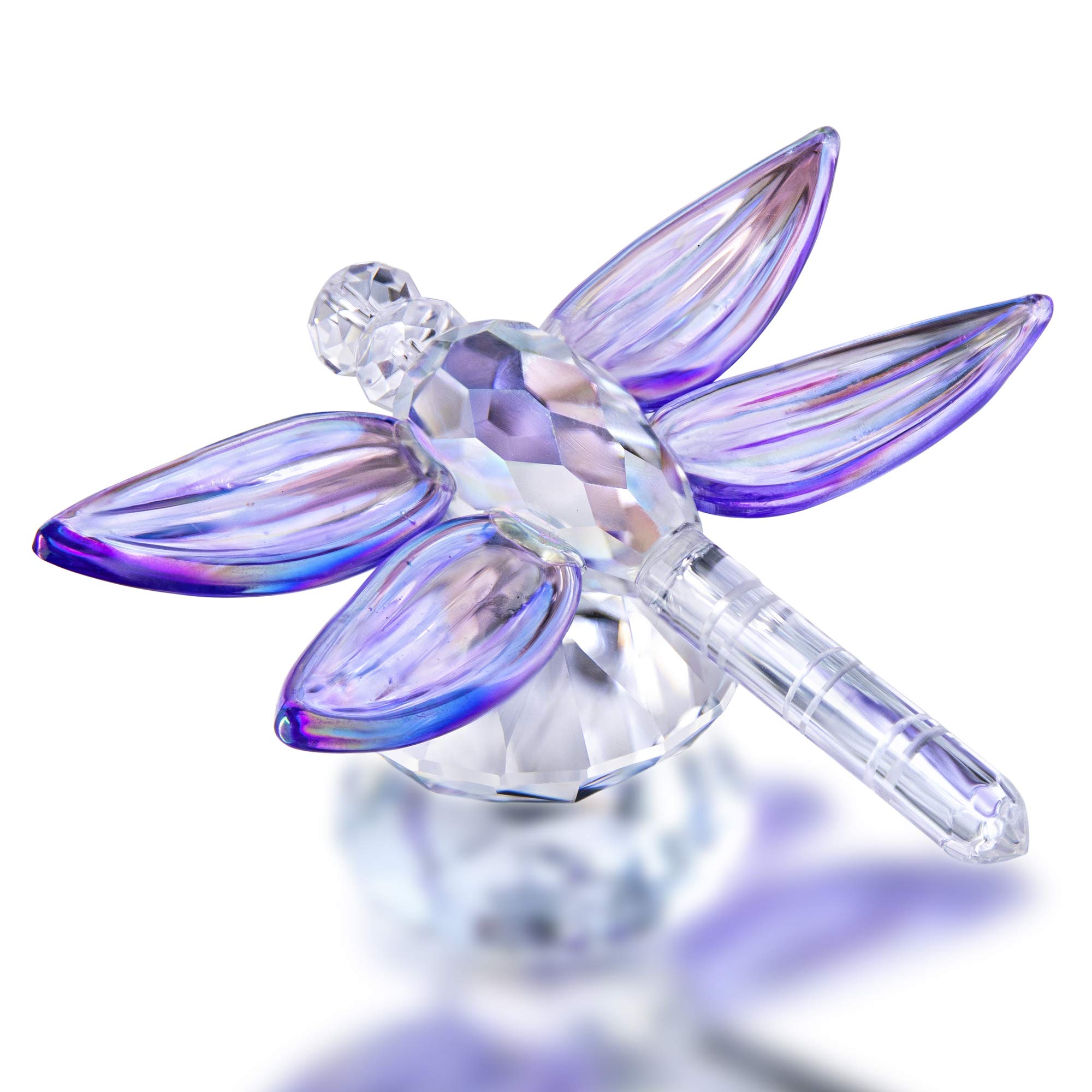 H&D HYALINE & DORA Handmade Crystal Dragonfly Collectible Figurine, Glass Animals Dragonfly Ornament Gift Collection Paperwight for Table Purple