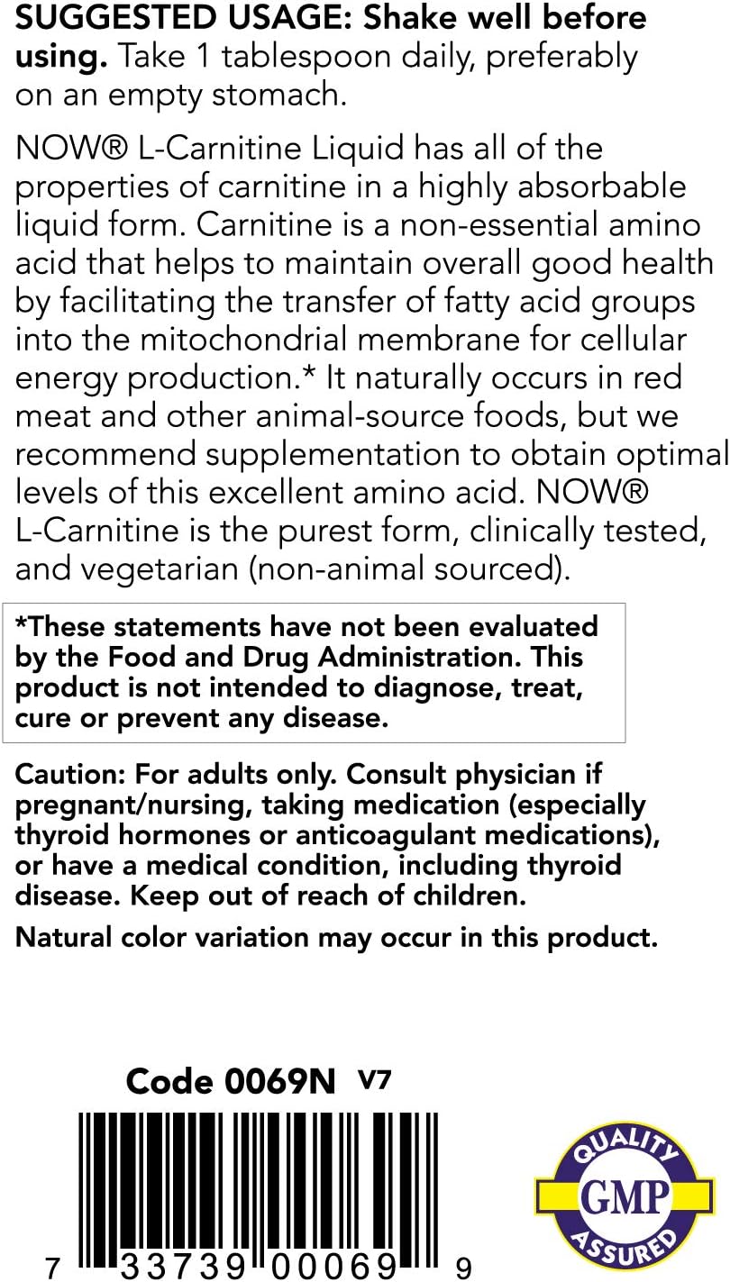 NOW Sports Nutrition, L-Carnitine Liquid 1000 mg, Highly Absorbable, Citrus, 32-Ounce: Health & Personal Care