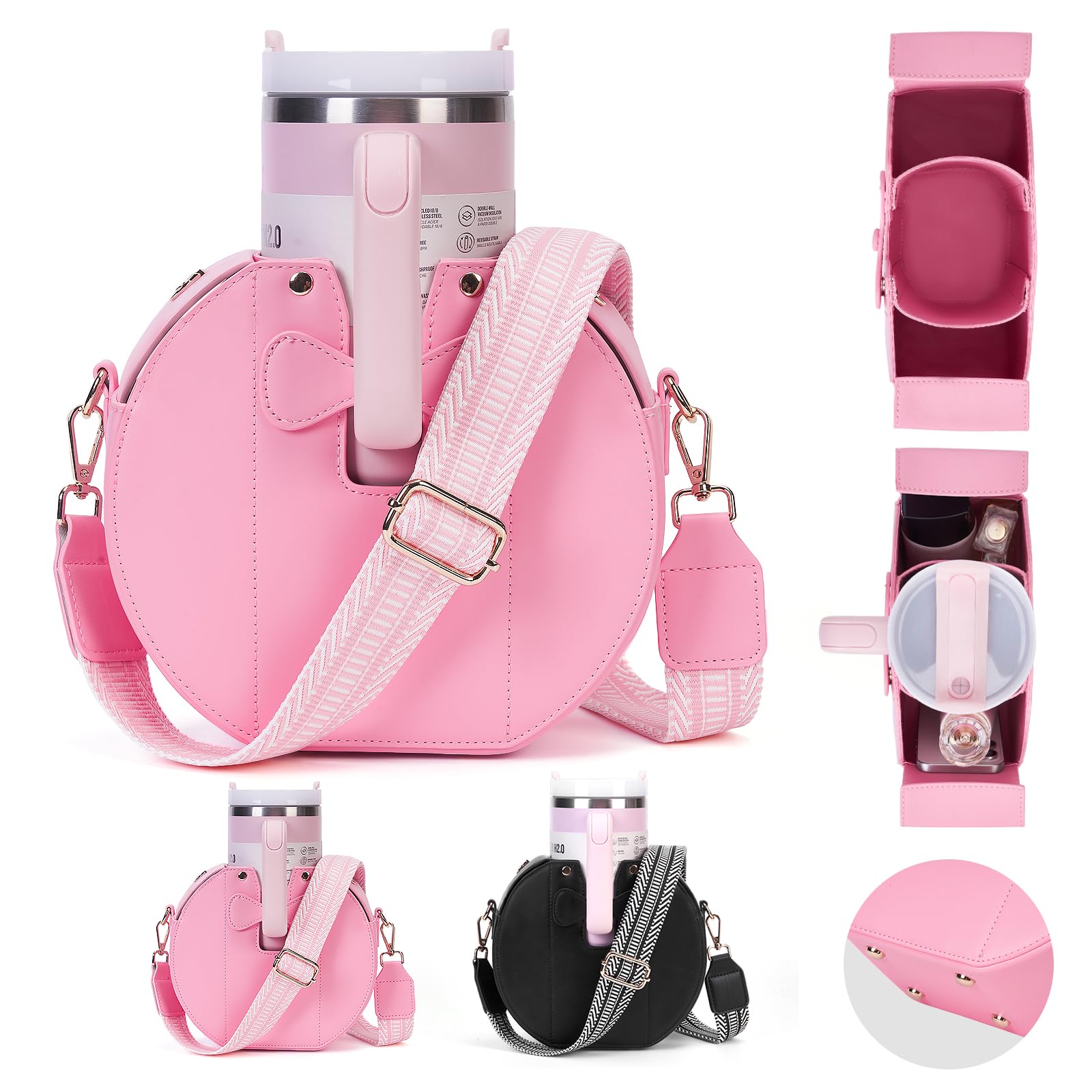 Asaint Stanley Cup Purse, Crossbody Bag with Water Bottle Holder, Adjustable Women Shoulder Strap (Pink (D))