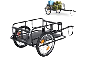 Bike Cargo Trailer, Heavy-Duty Foldable Tricycle Bicycle Wagon Cart with 16" Wheels, Max Load 176 Lbs