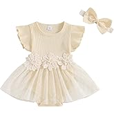 Douhoow Baby Girl Romper Dress Baby Dress Romper Flowers Lace Infant Girl Spring Summer Clothes with Headband