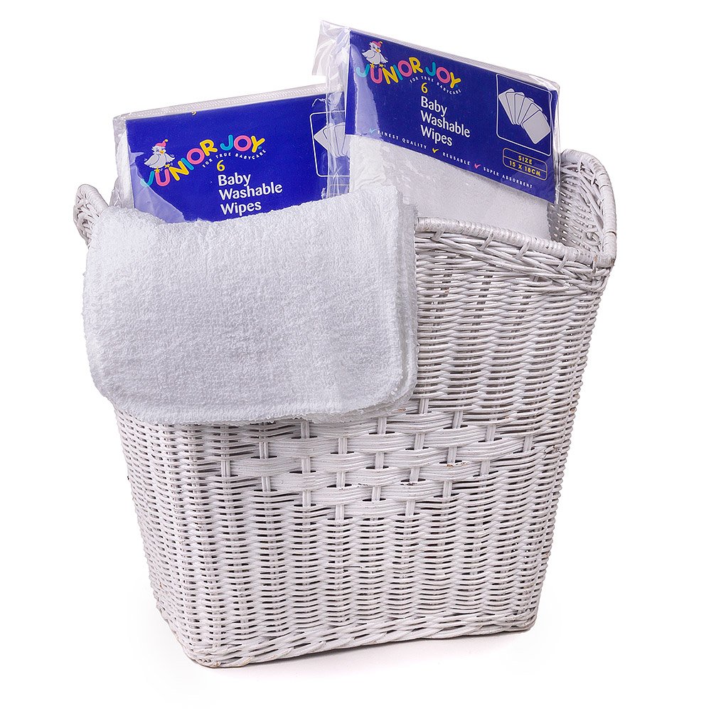 Junior Joy 6 Washable Baby Wipes, 15 x 18cm, White Pack Washcloths, Extra Soft and Reusable, 100% Cotton