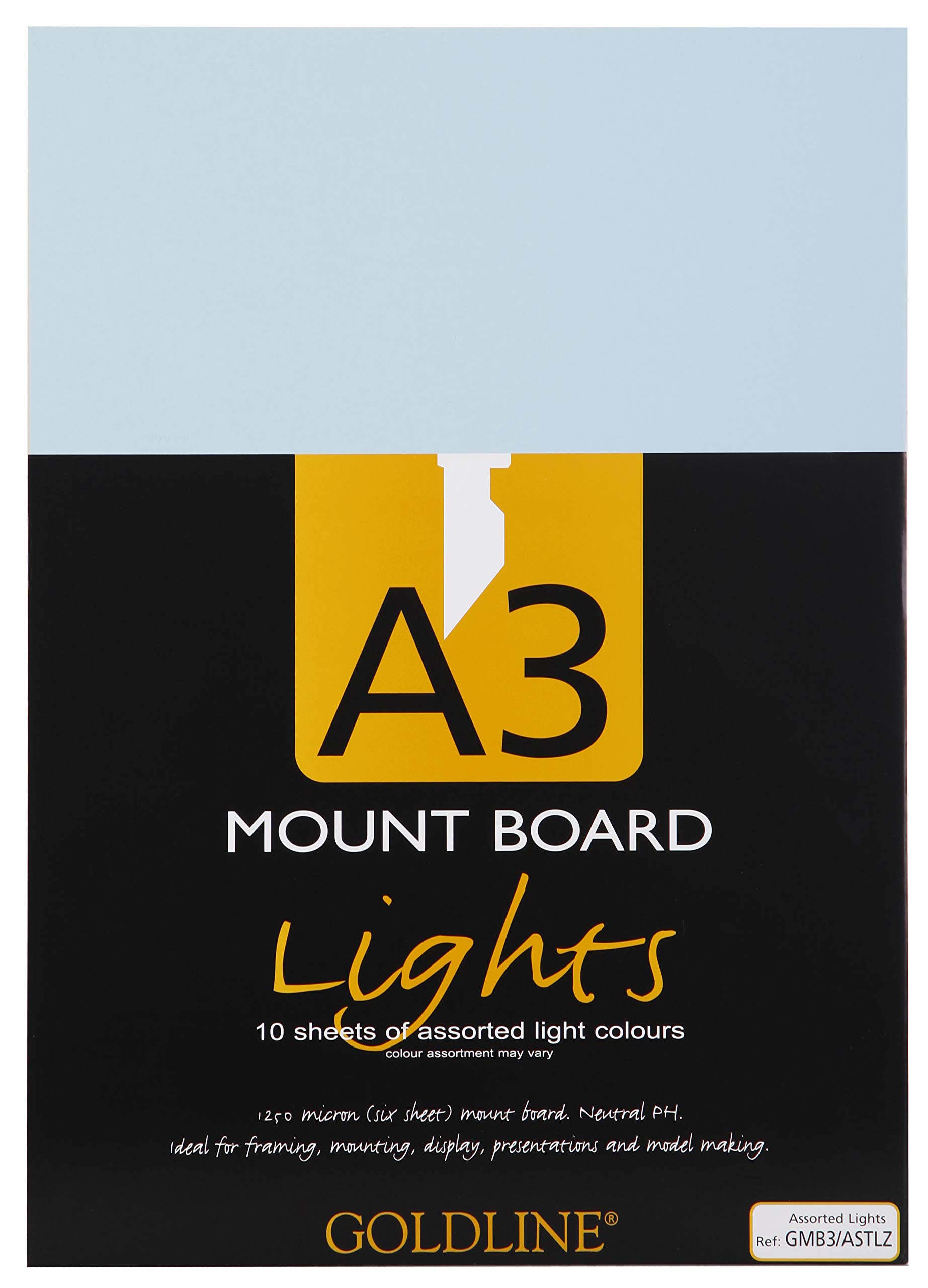 Clairefontaine - Ref GMB3/ASTLZ - Goldline Mount Board (Pack of 10) - A3 Sized, Acid Free, pH Neutral, 1.25mm Thick, 750gsm - Assorted Light Colours - Suitable for Model-Making & Framing