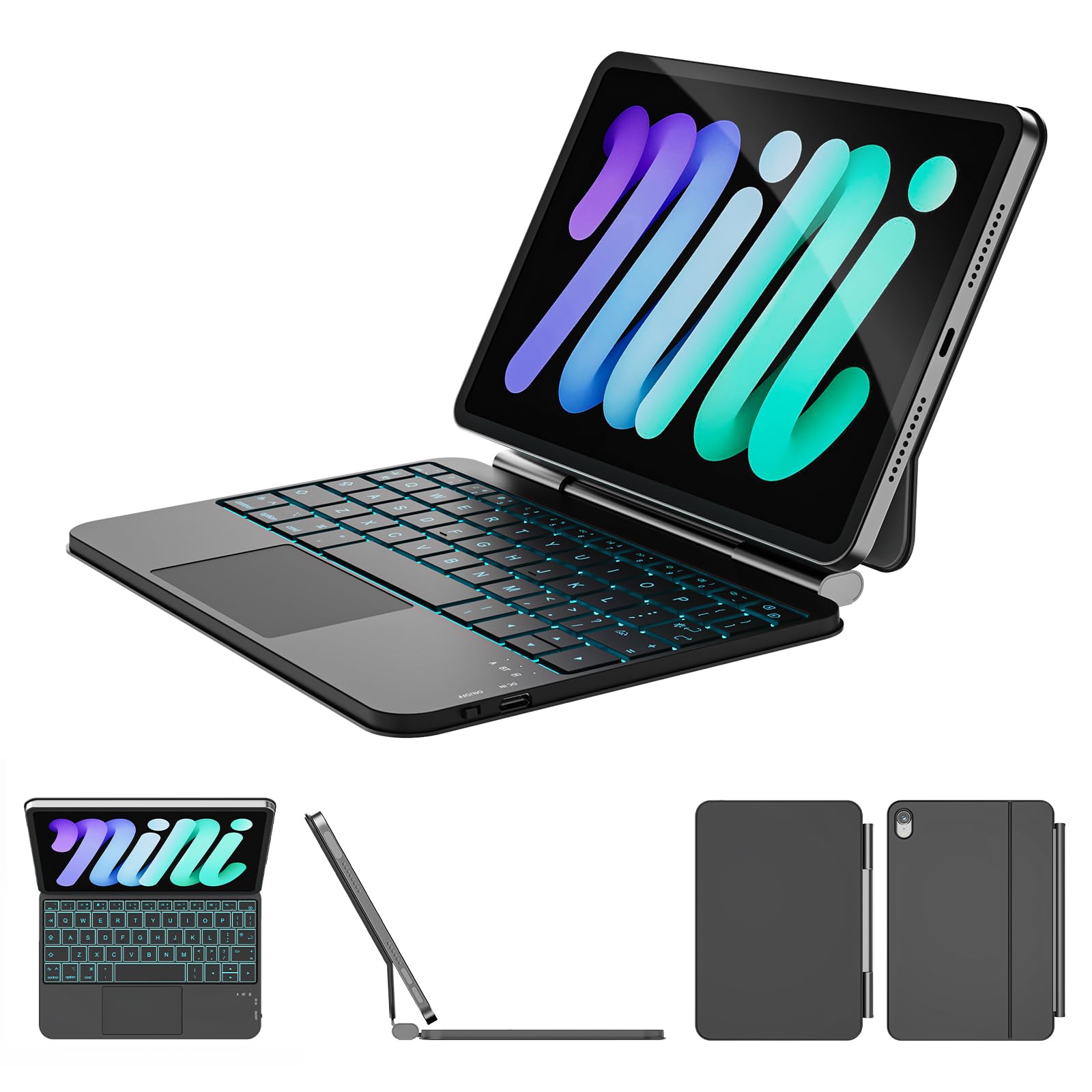 Photo 1 of ZYNTHRALIX for iPad mini 7 (A17 Pro, 2024) & Mini 6 (2021) Case with Keyboard, 11-Color Backlit with Smart Trackpad, Magic-Style Keyboard Case for iPad mini 7th 6th Gen 8.3-inch, Black