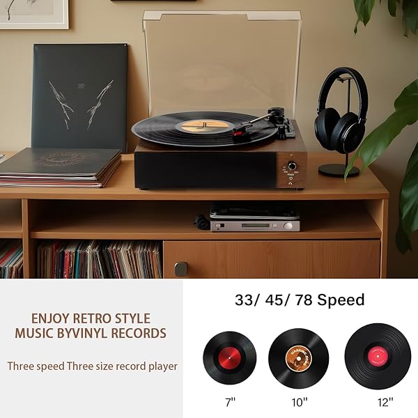 PORTABLE BLUETOOTH VINYL RECORD PLAYER TURNTABLE WITH BUILT-IN SPEAKERS, RECHARGEABLE, MULTIPLE SPEEDS (33/45/78 RPM) – RETRO VINTAGE DESIGN FOR HOME & GIFTS