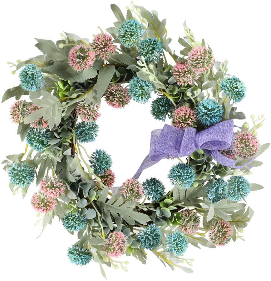 NAHUAA Artificial Dandelion Wreath for Front Door Decor, 19 inches Fake Flower Wreath Farmhouse Garland Home Office Housewarming Gift Greenery Decorations