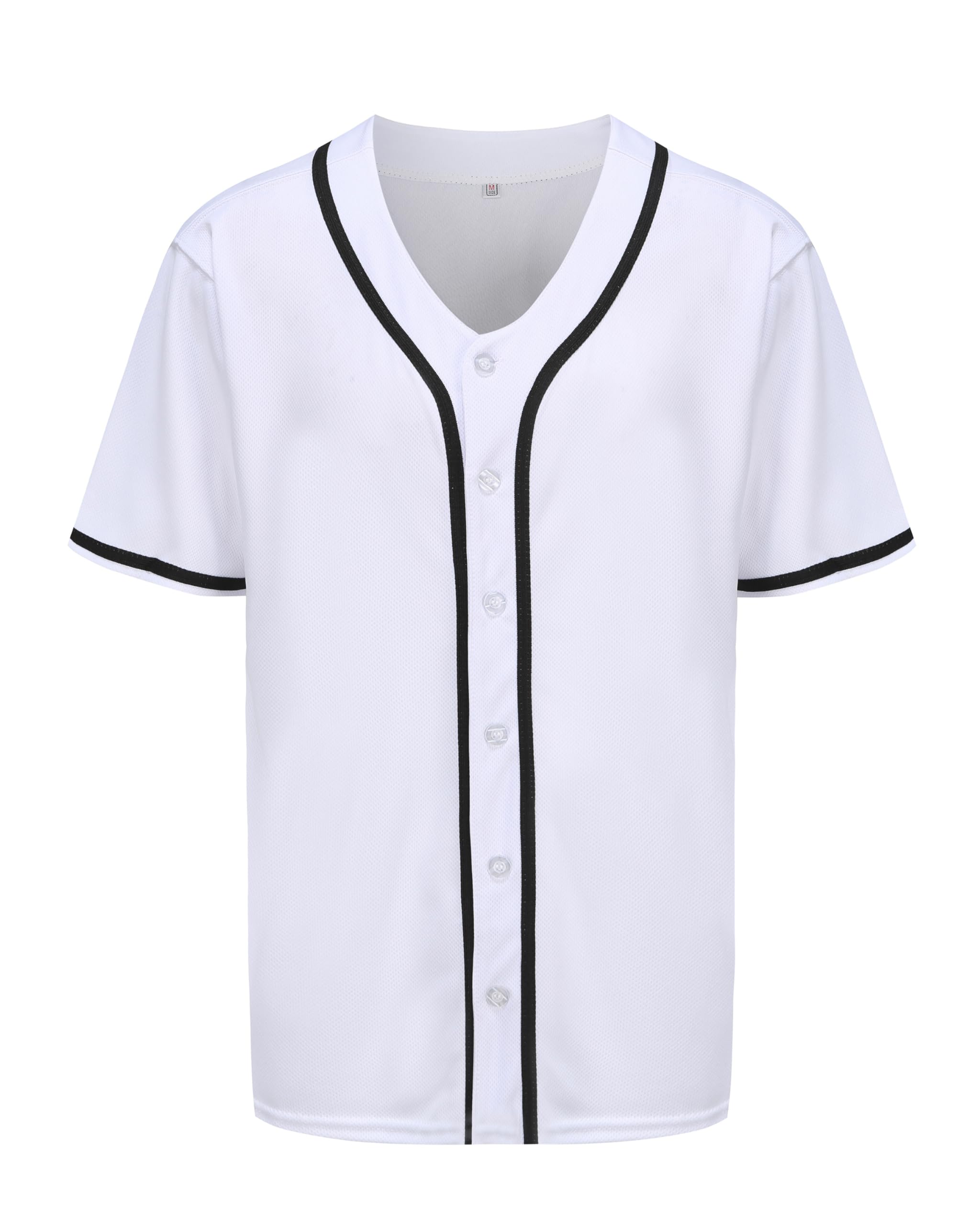 Photo 1 of Mens Button Down Plain Baseball Jersey, Blank Softball Team Uniform, Hip Hop Hipster Short Sleeve Active Shirts White