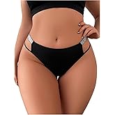 WDIRARA Women's Plus Size Rhinestone Side Glitter Underwear G String Thong Low Rise Comfy Underwear Panty