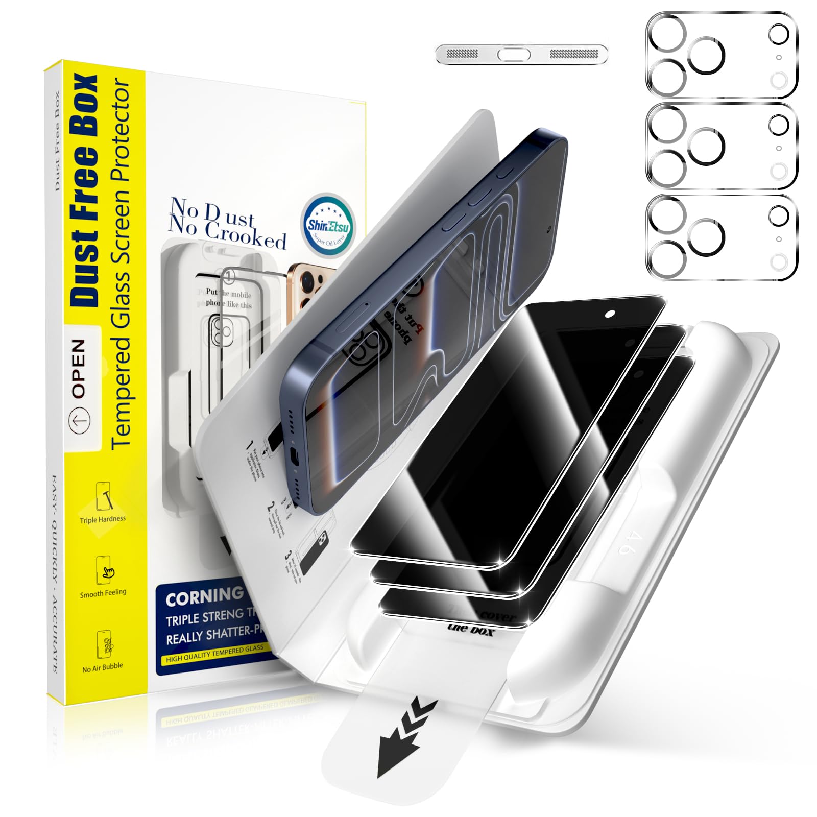 Photo 1 of [3+3 Pack] Privacy Screen Protector Compatible with iP 17 Pro Max & Camera Lens Protector | HD Clear | 9H Tempered Glass | Shatterproof | Scratch Resistant | Auto Dust-Elimination | Bubble Free |